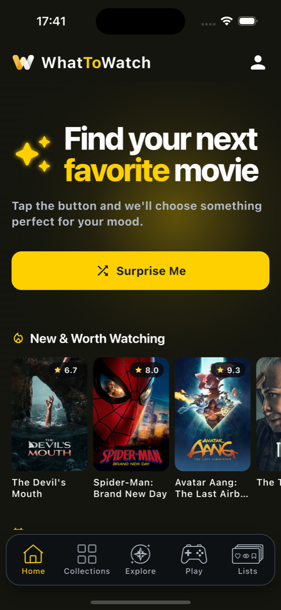 WhatTo personalized home screen